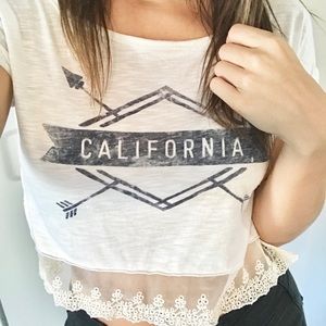 Hollister Lace Trim White Logo Crop Tee
